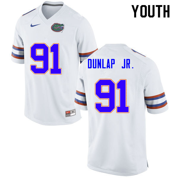 Youth #91 Marlon Dunlap Jr. Florida Gators College Football Jerseys Sale-White - Click Image to Close